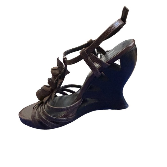 Donald J. Pliner Brown Bambi Rosette Floral Ankle Strap Cutout Wedges Size 7.5 - Picture 8 of 12